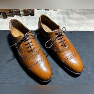 Johnson and Murphy Mens Size 10.5 M Leather Lace Up Oxford Cap Toe Tan Brown